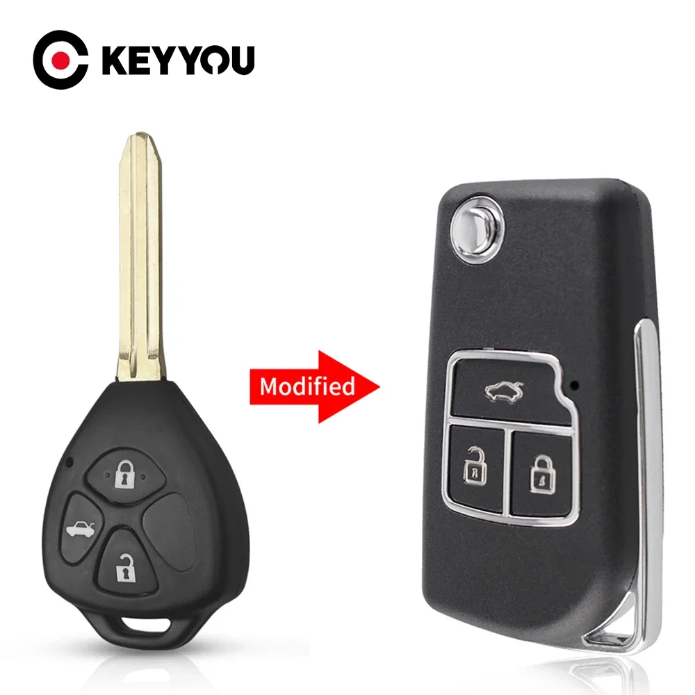 KEYYOU TOY43 Modified Flip Remote Key Shell For Toyota Reiz Camry Rav4 Yaris Levin Highlander Corolla