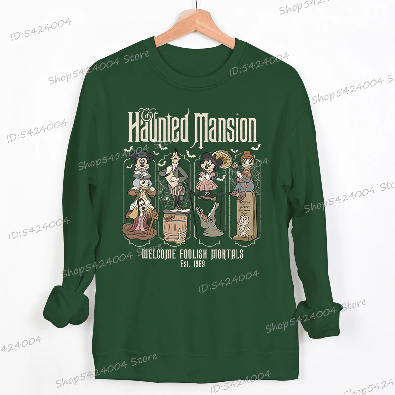 Haunted Mansion Halloween Disney Sweatshirts Cartoon Mickey Mouse Friend Characters Anime Pullover Women Men Hallween Sportswear