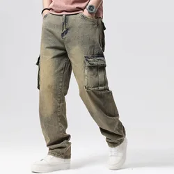 Plus Size Hip Hop Trousers Men Vintage Multi-Pocket Cargo Pants Work Mens Jeans 40 42 44 46