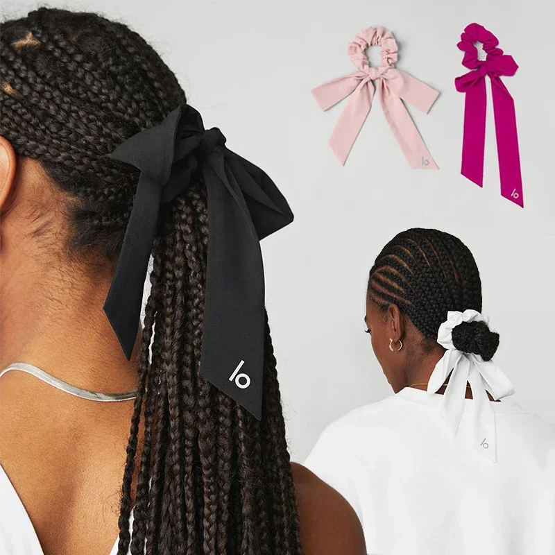 AL Love Knots Tie Scrunchie Elegant Solid Color Yoga Fashion Hair Accessories Women's Bow Fixed Ponytail Sports Headband