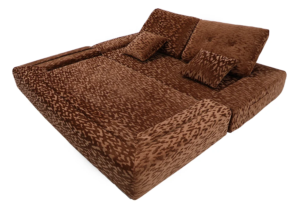 #Compressed Brown Convertible Sofa Bed Set Vacuum Packed Patterned Velvet with Pillows Space-Saving Hotel Living Room