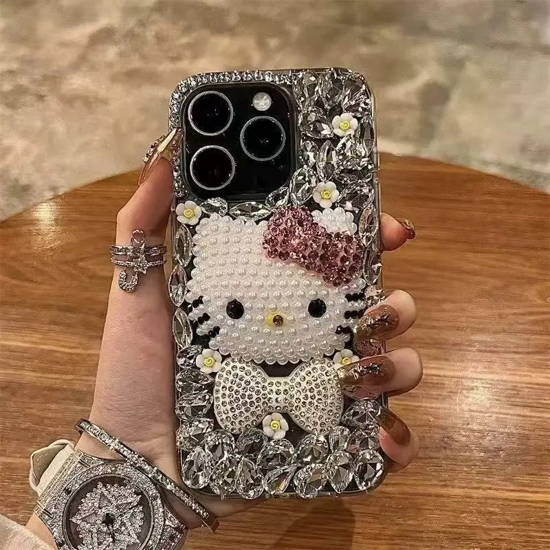 

Fashion Girls Crystal Glitter Cute Hello Kitty Diamond Glitter Phone Case for IPhone 17 Plus 16 15 12 13 14 Pro Max Bumper Case
