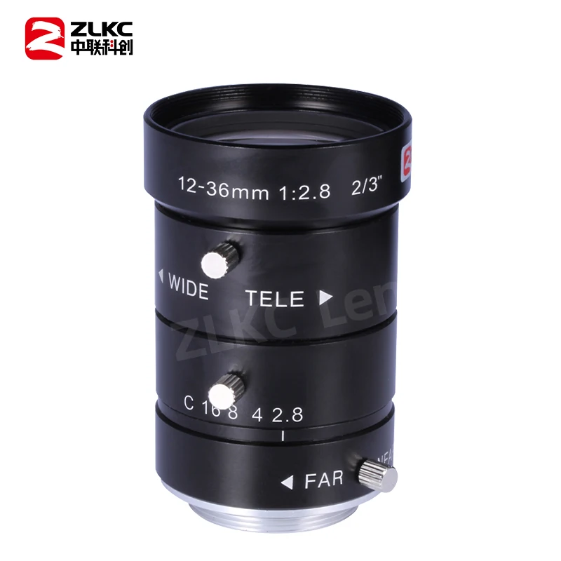 ZLKC 12-36mm Varifocal Lens 3.0Megapixel C Mount Zoom 2/3 Inch FA Machine Vision CCTV F1.4 Manual Iris Lenses 3MP Low Distortion