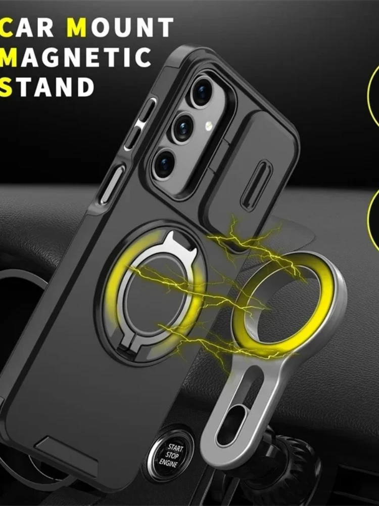 Magnetische telefoonhoes voor Samsung Galaxy A57 A37 A07 A17 A56 A36 A26 A16 A06 A55 A35 A25 A15 A05 met ringstandaard en camerabeveiliging - afbeelding 2