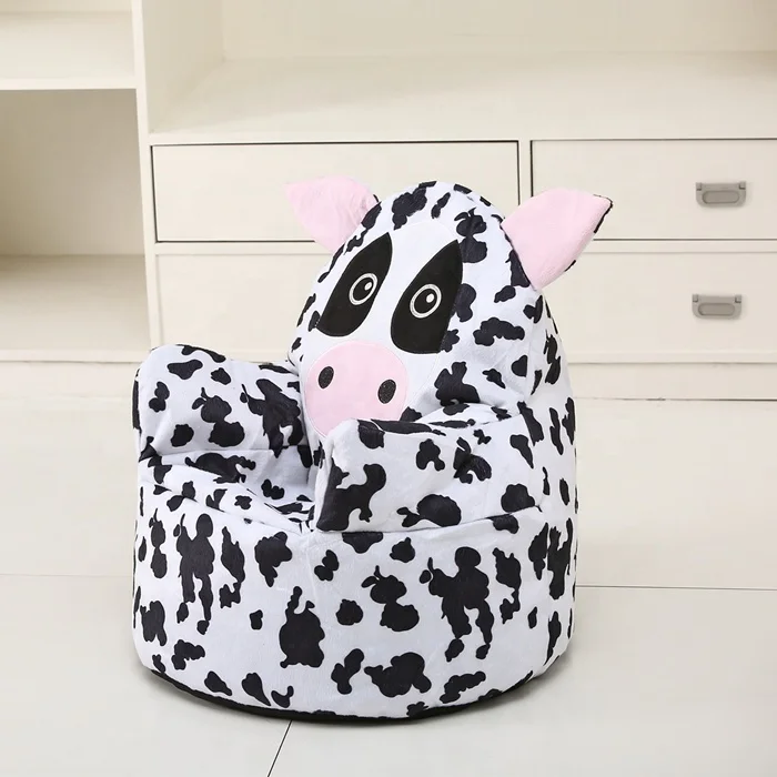 Muebles para niños, funda de sofá divertida para niño perezoso, silla con bolsa de frijoles de animal de vaca para niño