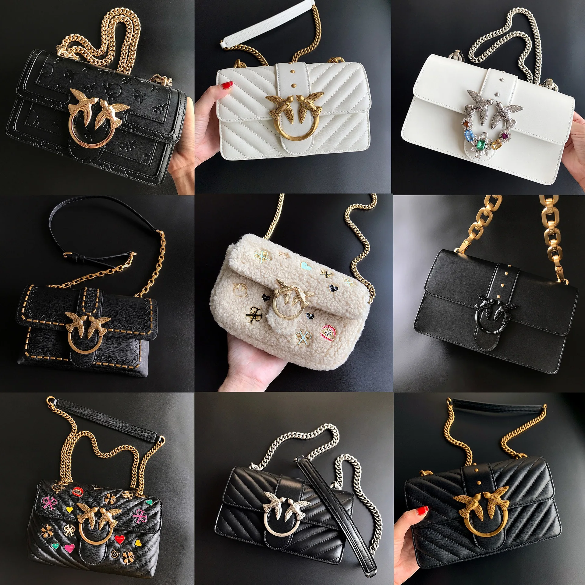 2026 New Arrival Pinko Same Style Flying Bird Swallow Bag Puff Chain Genuine Leather Shoulder Crossbody Embossed Armpit Girl Bag