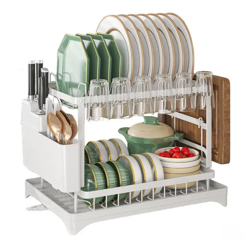 

Dish Drying Rack 2 Section Cutlery Rack Kitchen Organizer Large Capacity Space Saving Rack Chopsticks Chopping Board Storage