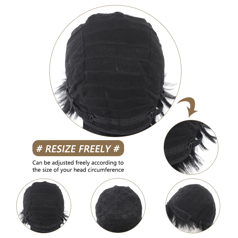Synthetic Handsome Korean Boy Black Short Straight Wig With Slightly Broken Bangs Fluffy Design for Halloween Daily Parties