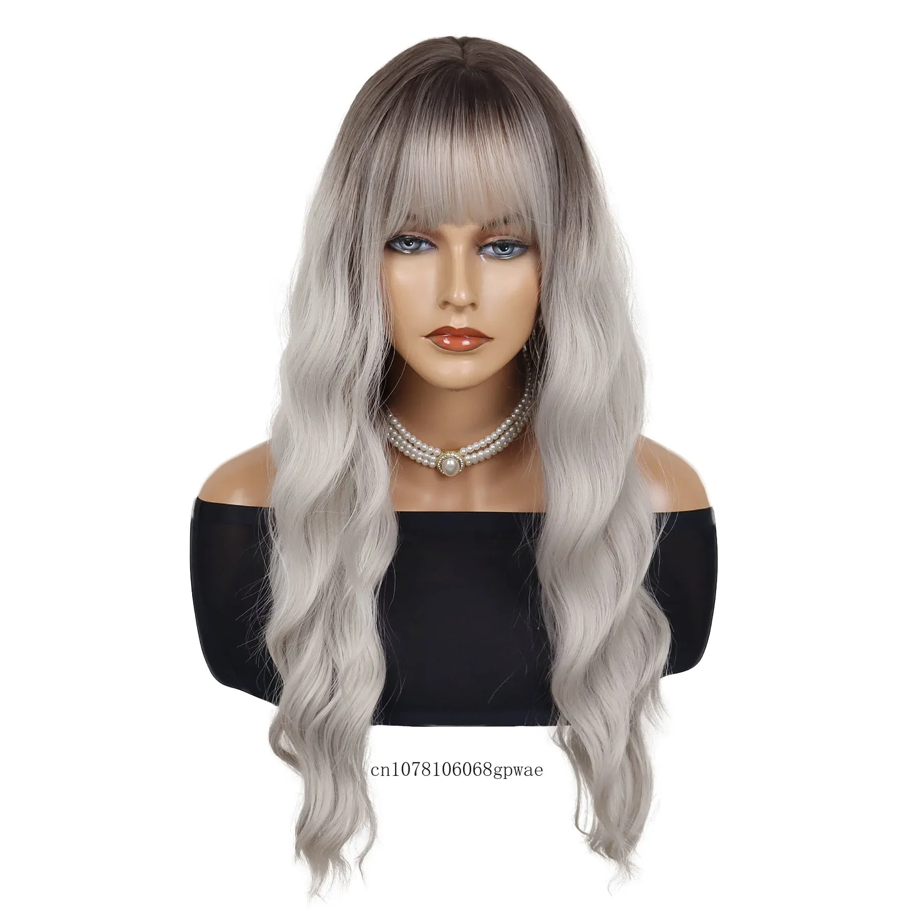 Stylish Ombre Grey Wigs Synthetic Long Wavy Wig for Women Lady Natural Looking Daily Use Cosplay Party High Temperature Fiber