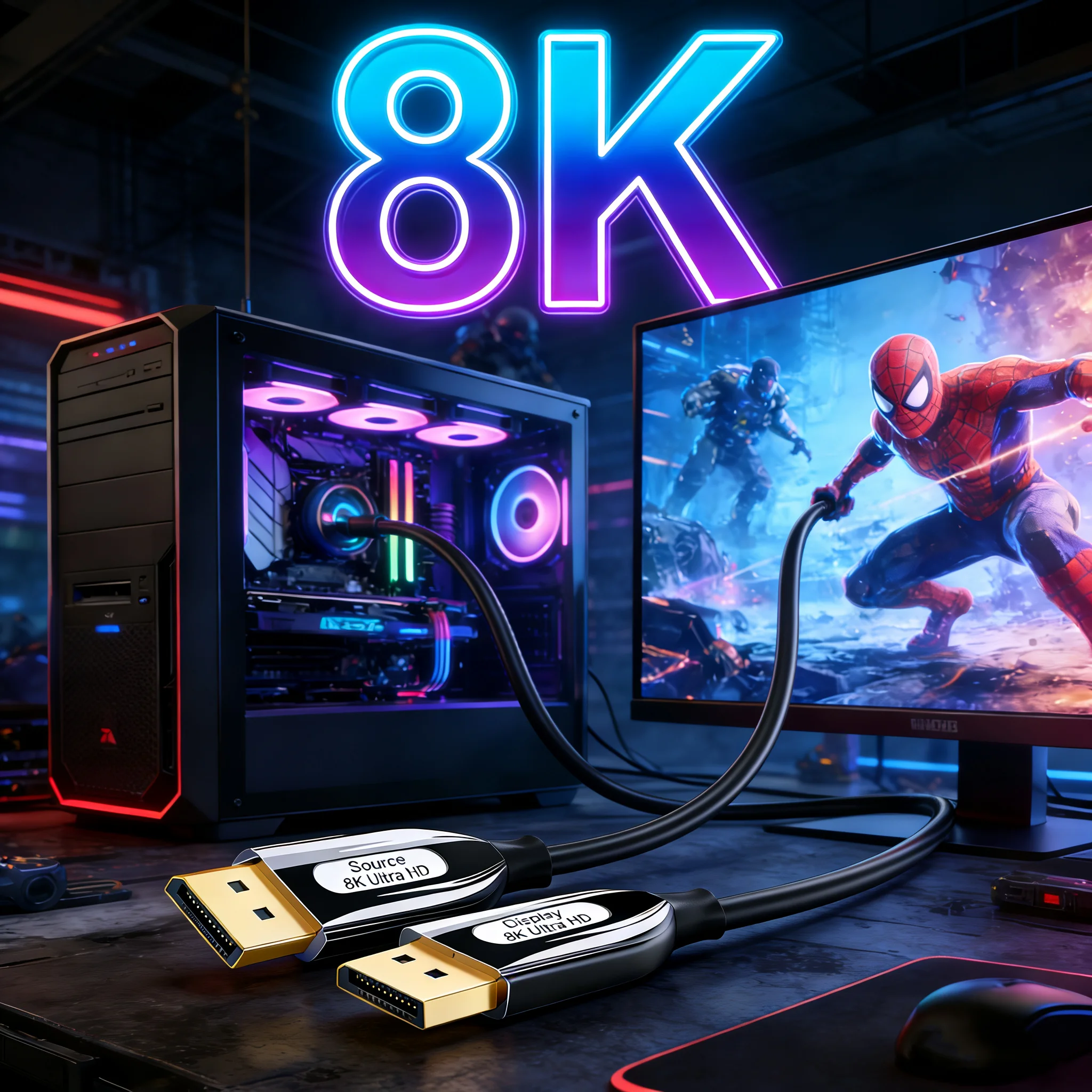 8k光ファイバーdisplayportケーブル-ディスプレイポート14-8k@60hz-4k@144hz-高速324gbps-スリムで壁内埋め込み可能な光ファイバー-rtx4090-5060ti対応