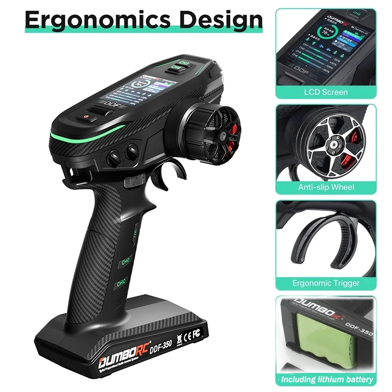 DUMBORC DDF-350 Transmitter 2.4G 10CH Digital Radio Remote Control with Gyro Receiver P6F for RC Car Boat Tank LCD FHSS System