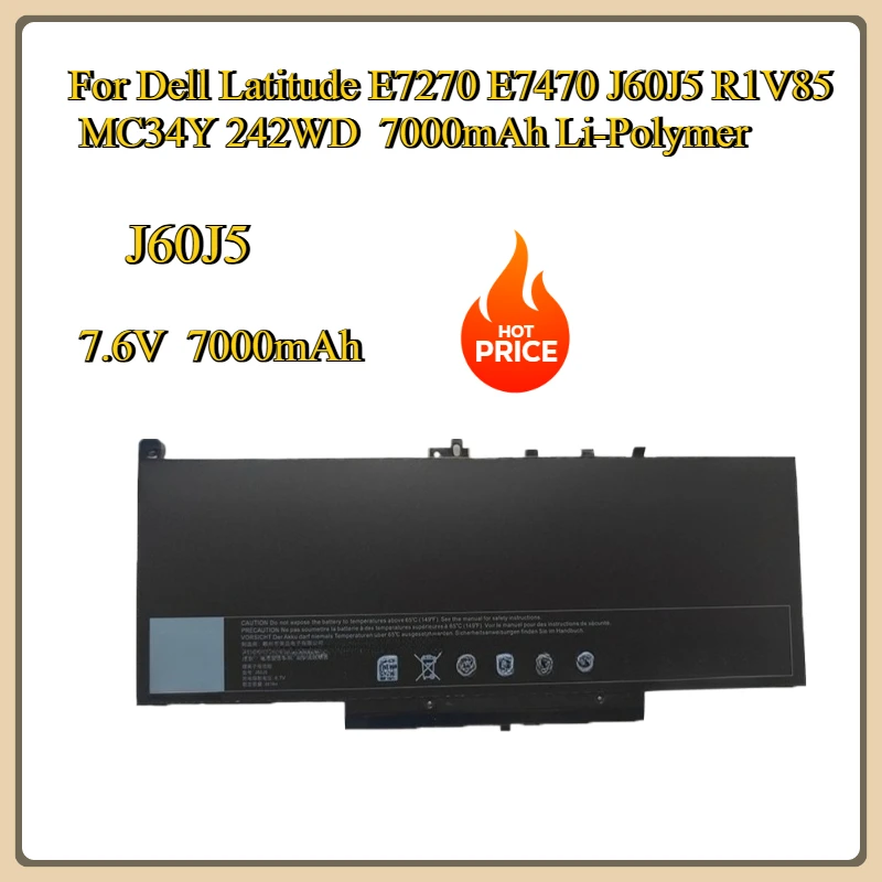 

New J60J5 7.6V Replacement Battery For Dell Latitude E7270 E7470 J60J5 R1V85 MC34Y 242WD 7000mAh Li-Polymer