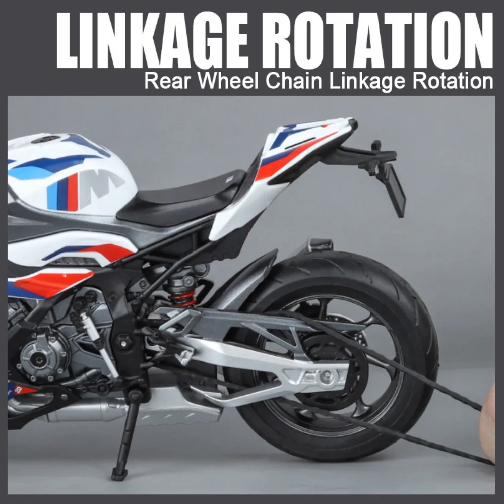 1:9 ล้อแม็กDiecast BMW RR1000 รถจักรยานยนต์ของเล่นรถยนต์รุ่นล้อเปลี่ยนรถจักรยานยนต์ขนาดเล็กพร้อมแสงของเล่นเด็กเทศกาลของขวัญ