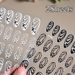 블랙 화이트 나비 할로우 윙 네일 아트 스티커, 3D 멋진 개별 디자인, 우아한 나비 DIY 네일 포일 데칼, 2 개