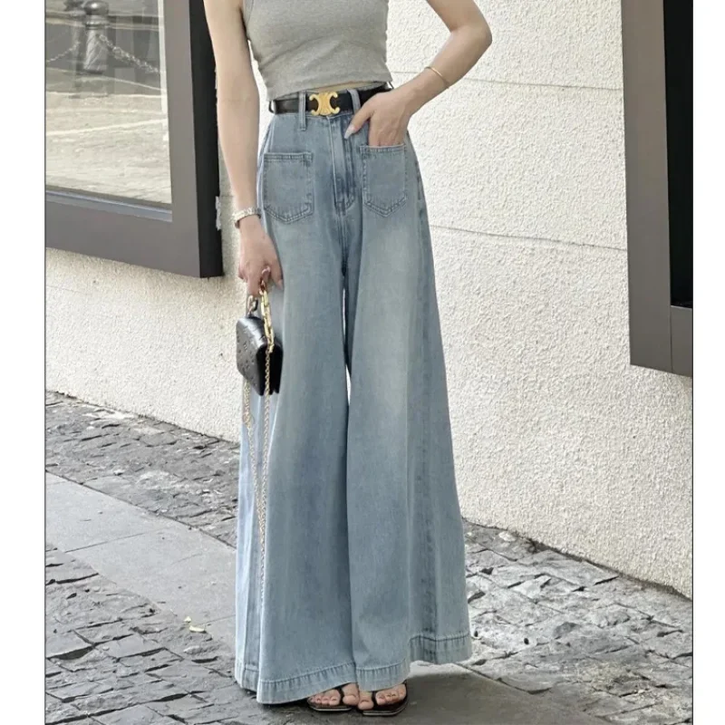 Super Wide Leg Jeans Skirt Women Spring Summer Loose Denim Trousers New Korean Version High Waist Slim Light Color Flared Pants