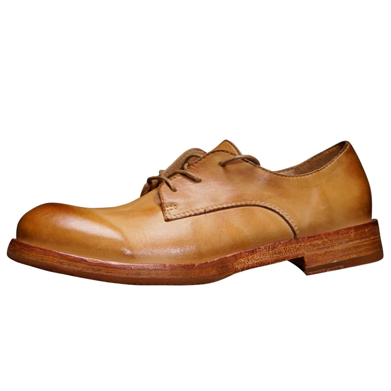 

Модные мужские кожаные туфли из натуральной яловой кожи, молодежные деловые туфли дерби с круглым носком на шнуровке в стиле ретро, мужские деловые туфли дерби