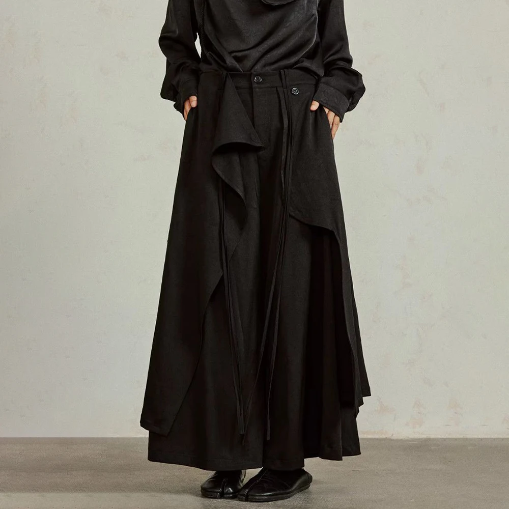 

Y2k Irregular Hem Layered Skirt Pants Genderless Streetwear Fashion Niche Japanese Youth Trendy Wide Leg Pants Unisex 2026 New