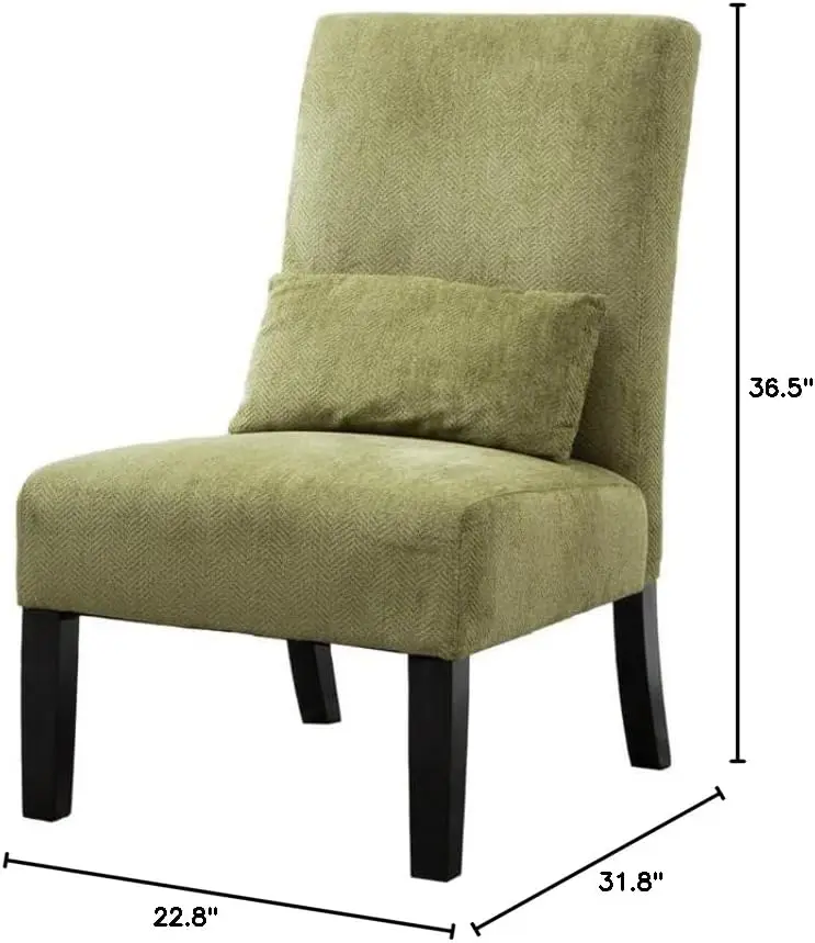 Furniture Pisano Fabric Armless Contemporary Accent Chair with Kidney Pillow, Single, Green