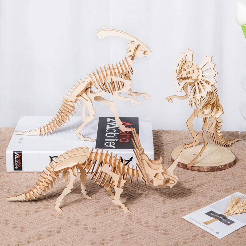 Children's wooden 3D funny diy jigsaw puzzle toys 9 types of archaeological dinosaur skeleton wooden assembly jigsaw puzzle toys