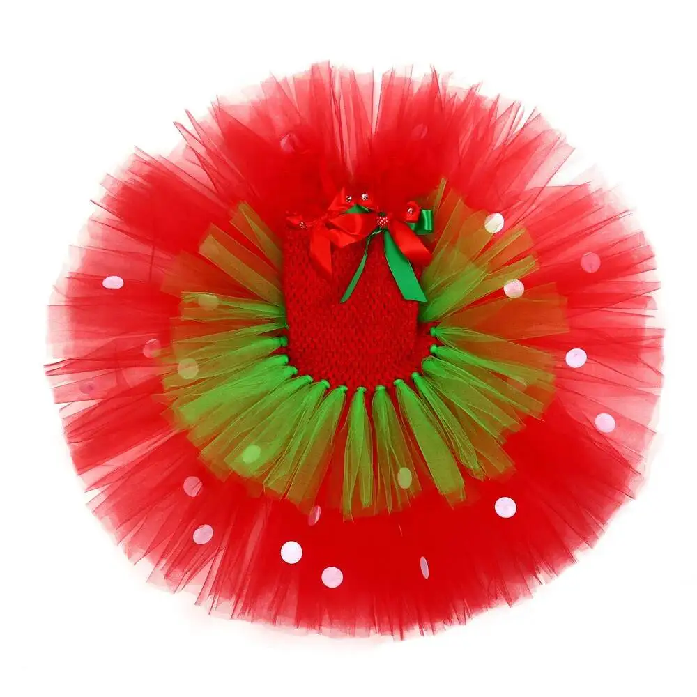 3 Layers Strawberry Ballet Tutus Dresses for Baby Girls Fruits Birthday Party Outfit Kids Fluffy Christmas Costumes with Hairbow