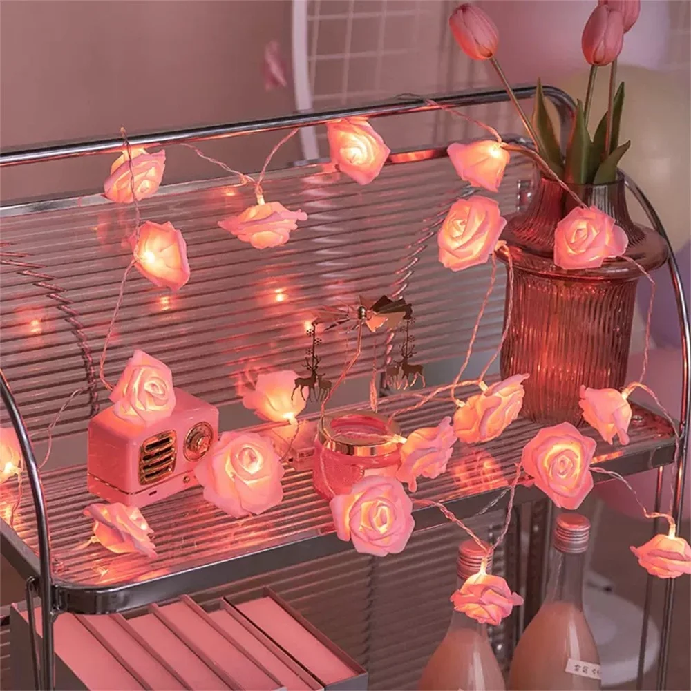 AA a batteria 10 LED Rose Flower String Lights Bouquet di fiori artificiali ghirlanda per la decorazione della festa nuziale di san valentino