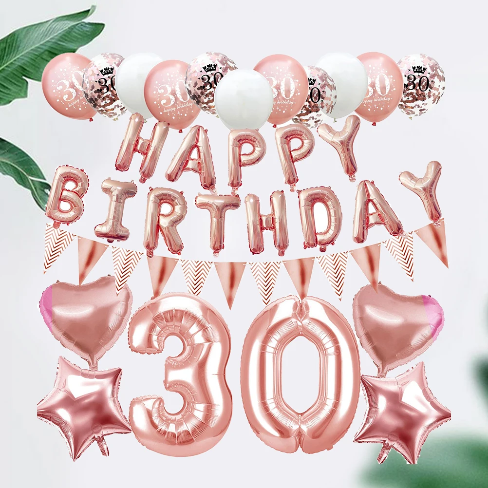 

1 set 1 Set Gold Rose Latex Birthday Party Supplies Decorative Balloons Set Happy Birthday Balloons Wall Door Window Decoration