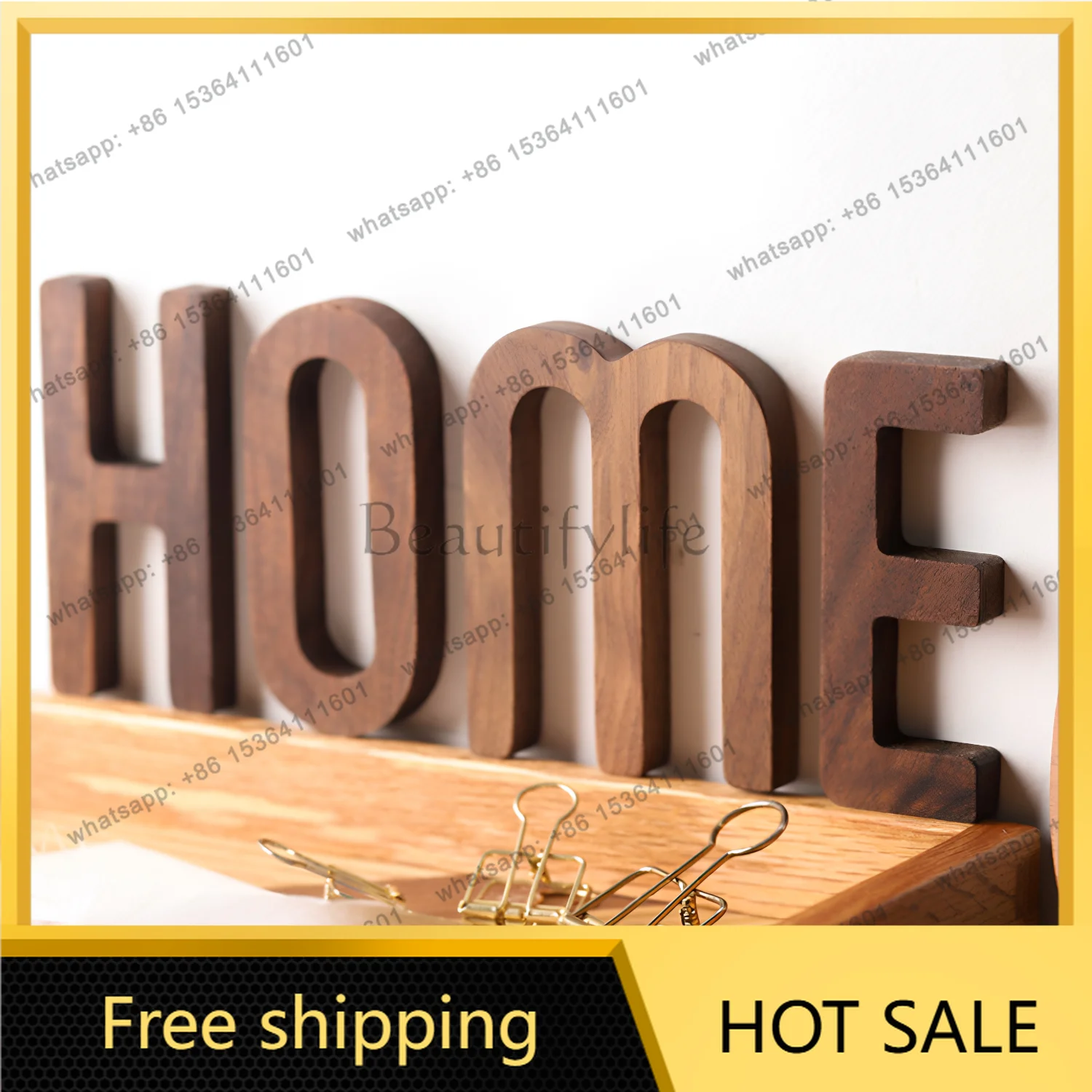 Black walnut solid wood letter combination Nordic style house plate wall decoration DIY home ornament