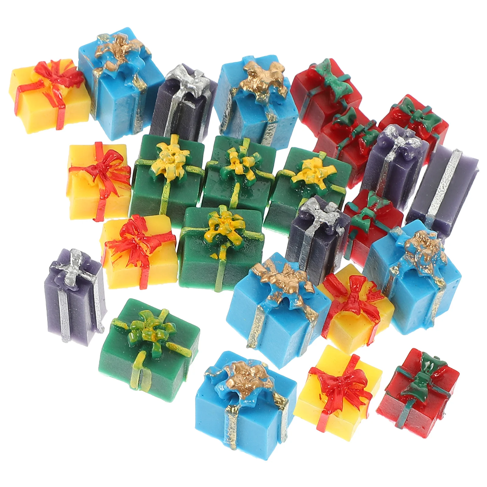 

25 Pcs Miniature Christmas Dollhouse Accessories Scene Models Xmas Gift Boxes Yellow Green Decor Items for