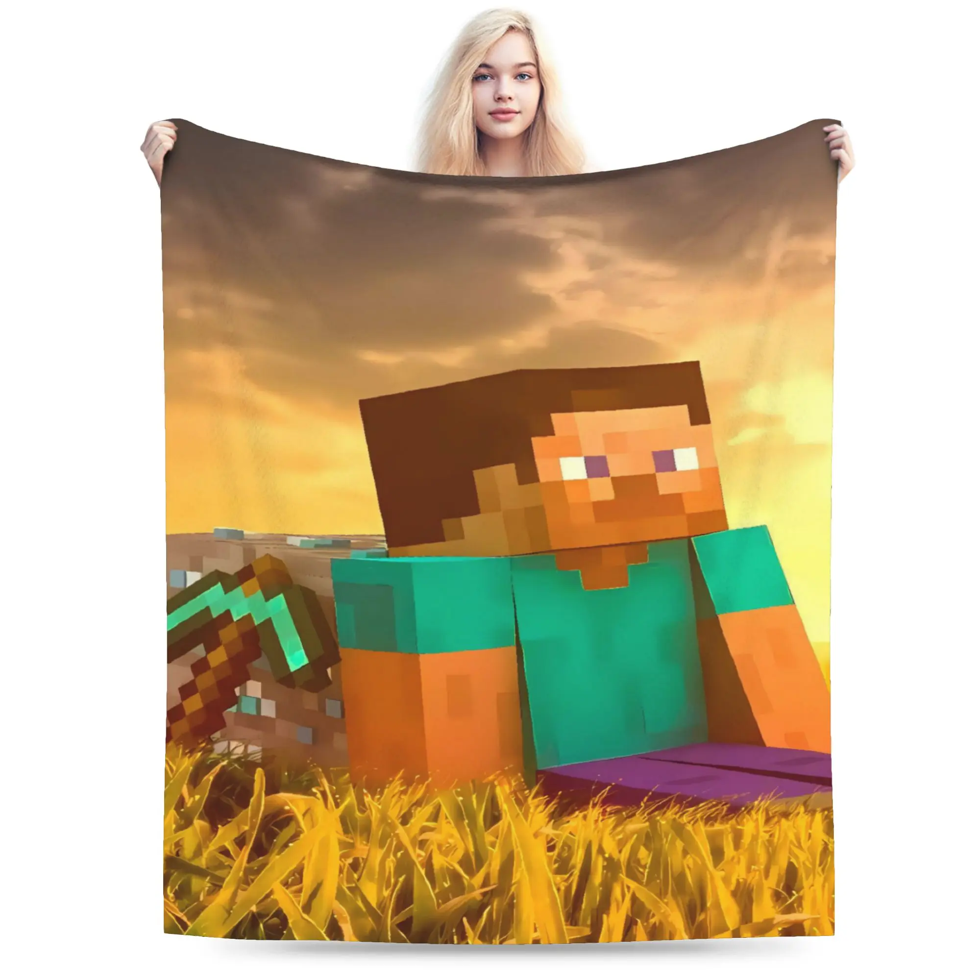 Warm Soft Blanket Picnic Game M-Minecrafts Throw Blanket  Flannel Bedspread For Bedroom Graphic Sofa Bed Cover