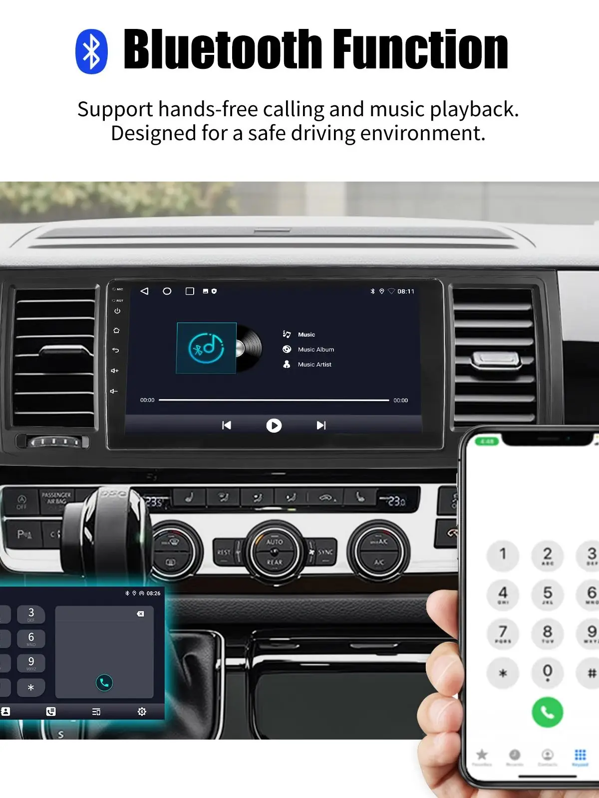 ESSGOO 9-Zoll 64GB Android 15 Kabelloses CarPlay Autoradio für VW T6 Transporter Multivan GPS-Navigation WLAN BT RDS SWC Mirror Link