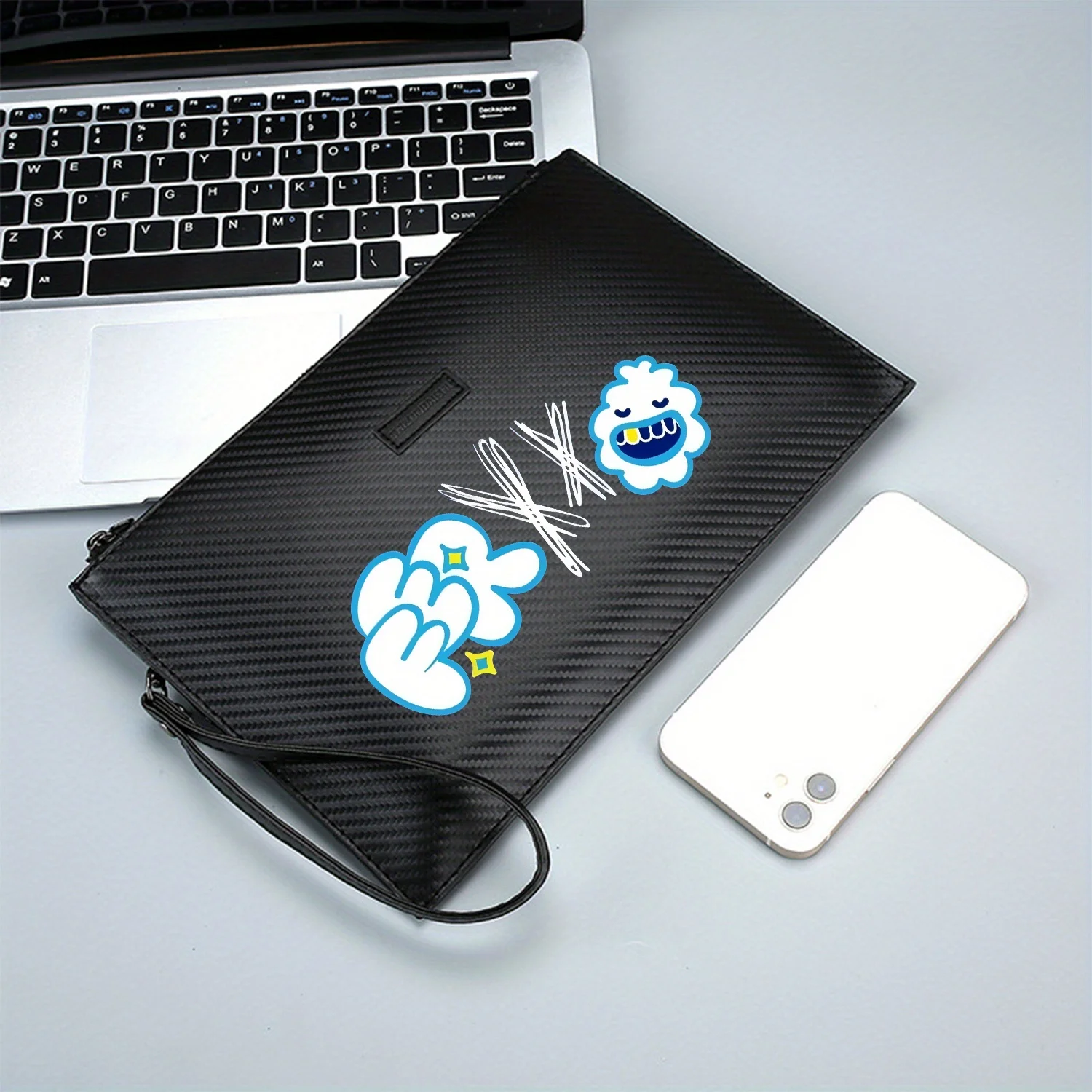 رموز تشبه السحابة مبتسمة، نمط كرتوني مشرق، حقيبة يد رجالية PU مطبوعة أنيقة وعملية للحمل اليومي