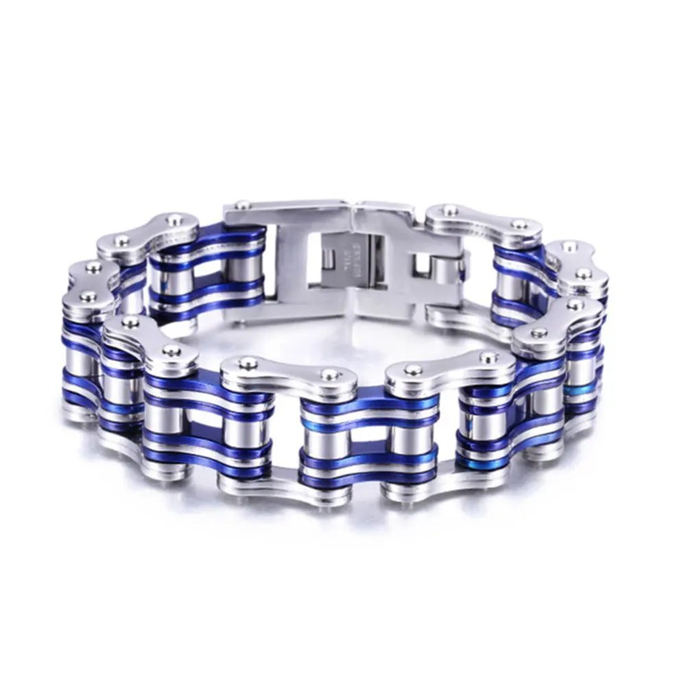الأزرق رجل أساور الوزن، فاسق السائق دراجة نارية سلسلة ربط أساور للرجال الفولاذ المقاوم للصدأ الفضة والمجوهرات بالجملة #1