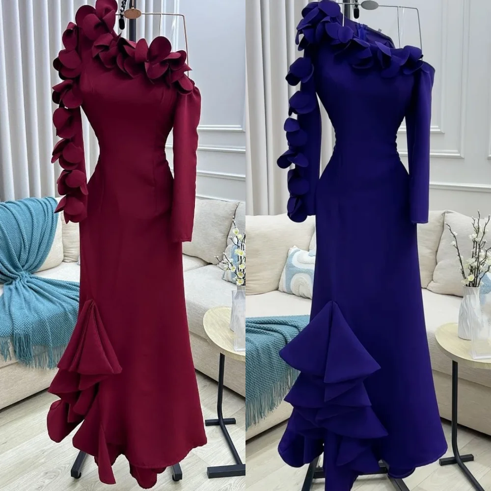 

Customized Jersey Applique Ruffle Off-the-shoulder Trumpet Midi Dresses Bespoke Occasion Simple Elegant High Quality Party Gown