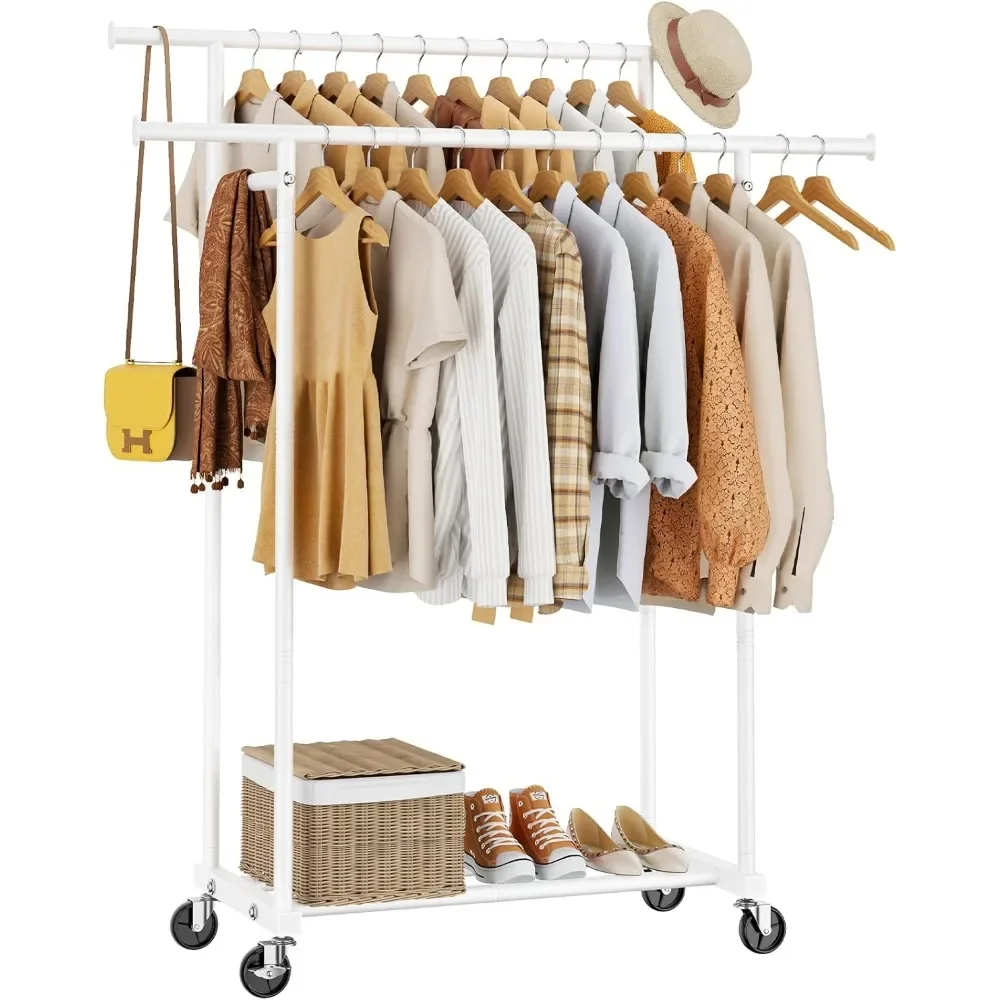 

Rolling Clothing for Hanging Clothes Portable Wardrobe, Metal Garment Rack Sturdy for Bedroom Laundry Living Room