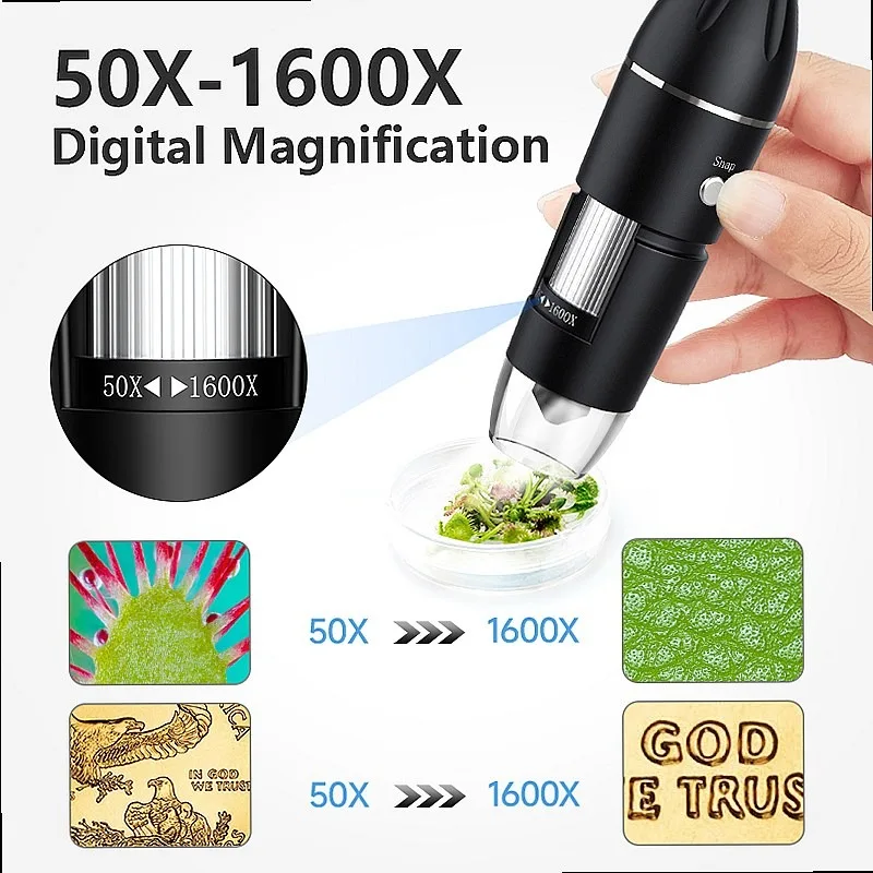 Hayve 1600X USB Microscope 1080P HD Soldering Microscope with 8 LEDs for Android Mac Windows