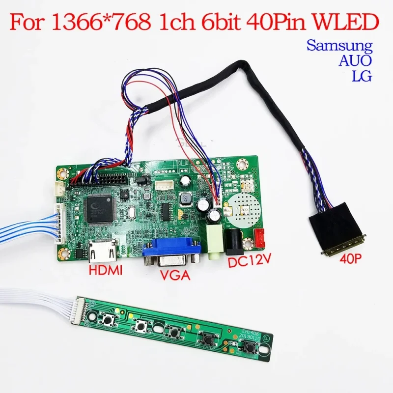 For 1366x768 40 Pin LED Controller LVDS HDMI VGA LCD Display Controller Board Kit LTN140AT07 LTN141AT03 LTN156AT16 Displ