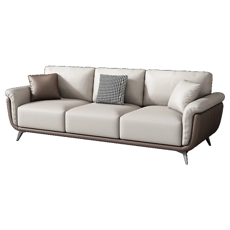 Modern Italian Style Business Office Sofa Light Luxury Leather Comfortable Lounge Sofa Set