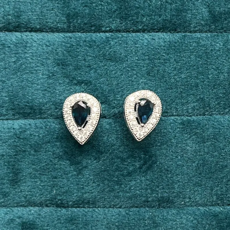 

Classic Silver Gemstone Earrings 3mm*5mm Natural Black sapphire Earrings Solid 925 Silver Sapphire Jewelry