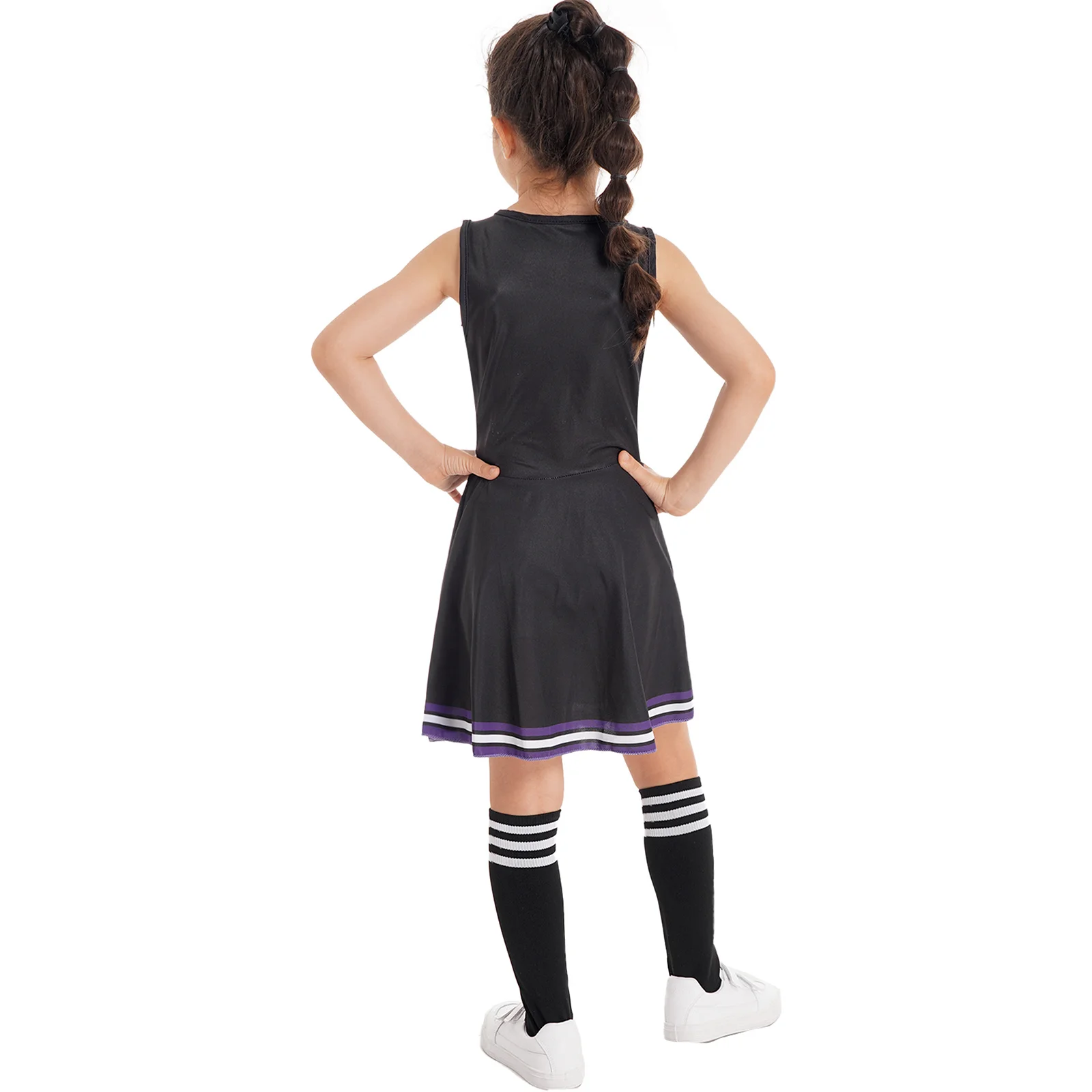 Kids Girls Cheerleading Dance Clothes Set Round Neckline Letter Print Patchwork Style Dance Dress Cheerleading Flower and Socks