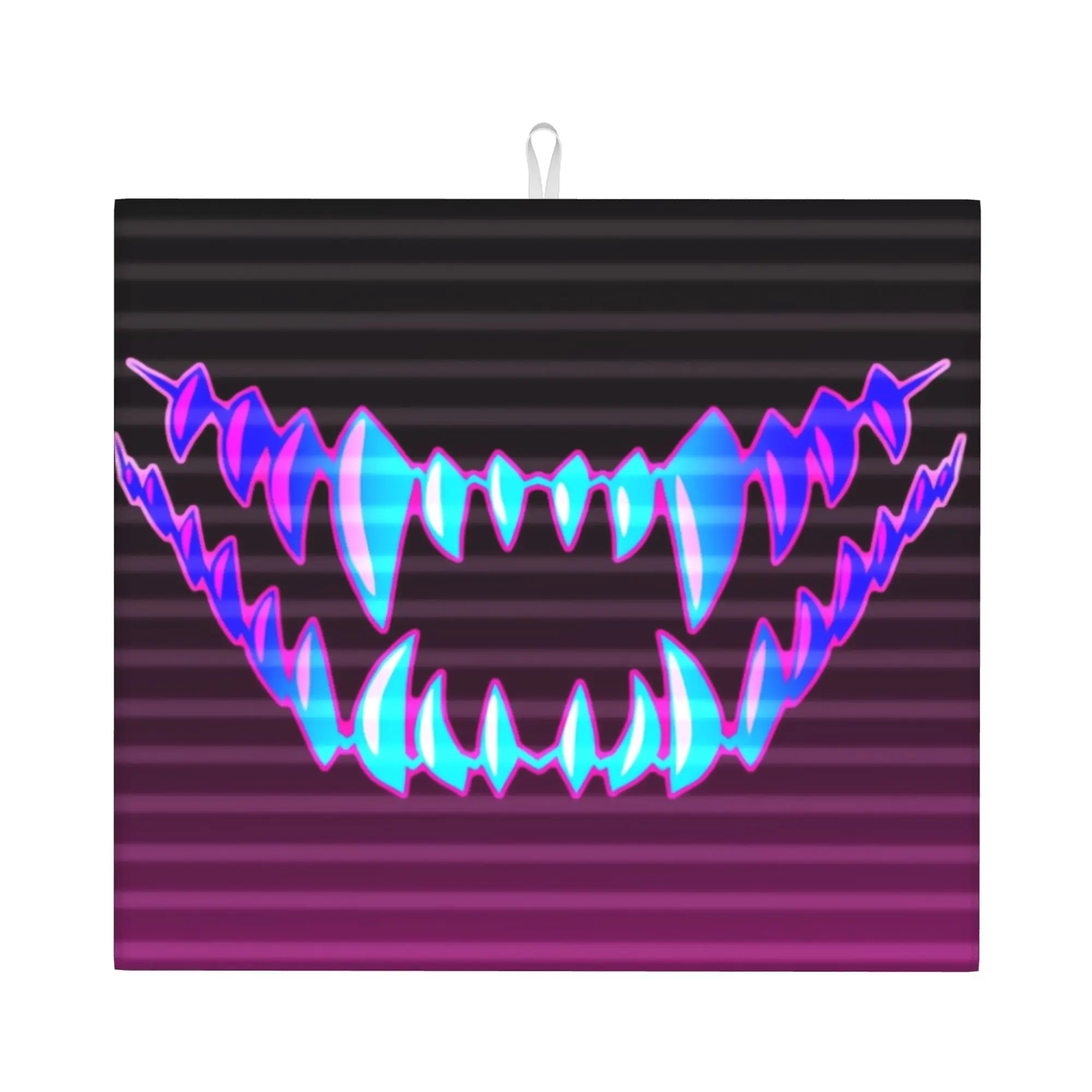 Drying Mat For Kitchen Synthwave Dragon Teeth Water Absorbent Reusable Japanese Vaporwave Demon Oni On Counter Protector Mat