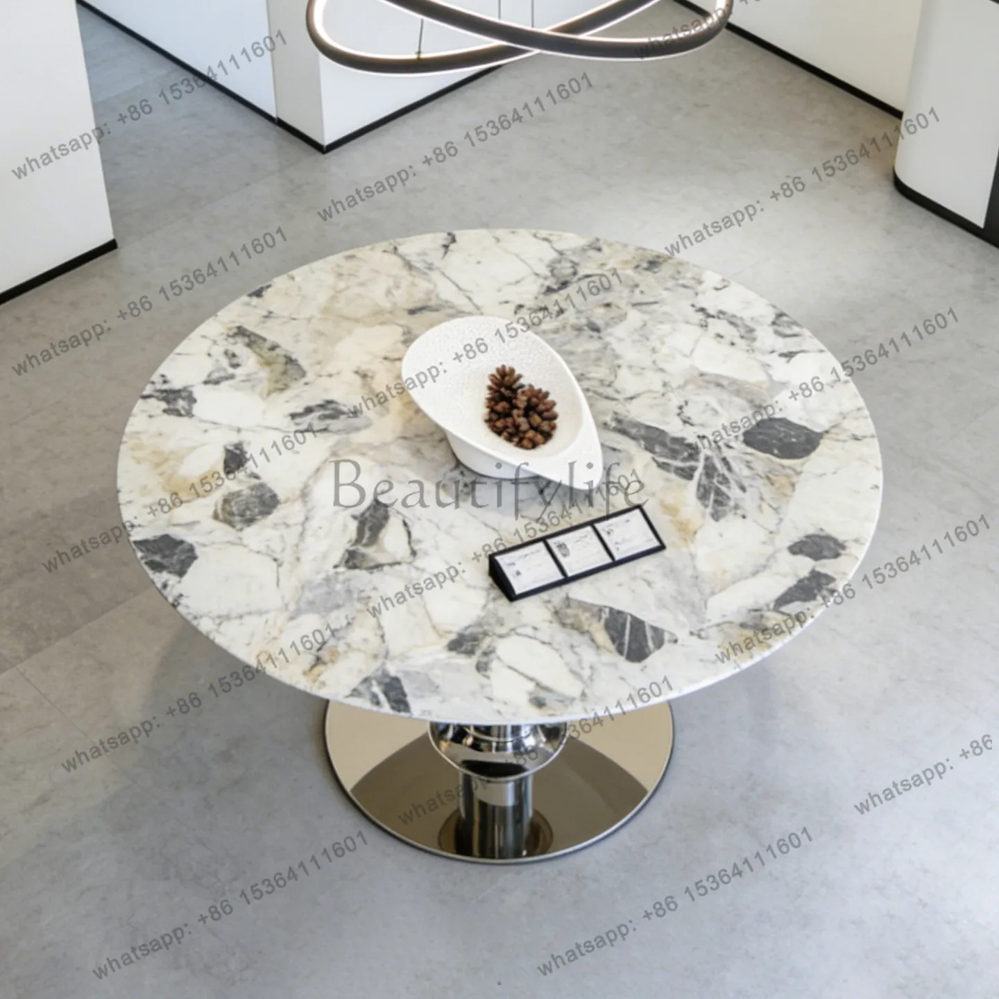 YJ natural marble round dining table modern simple light luxury high-end creative minimalist stainless steel dining table
