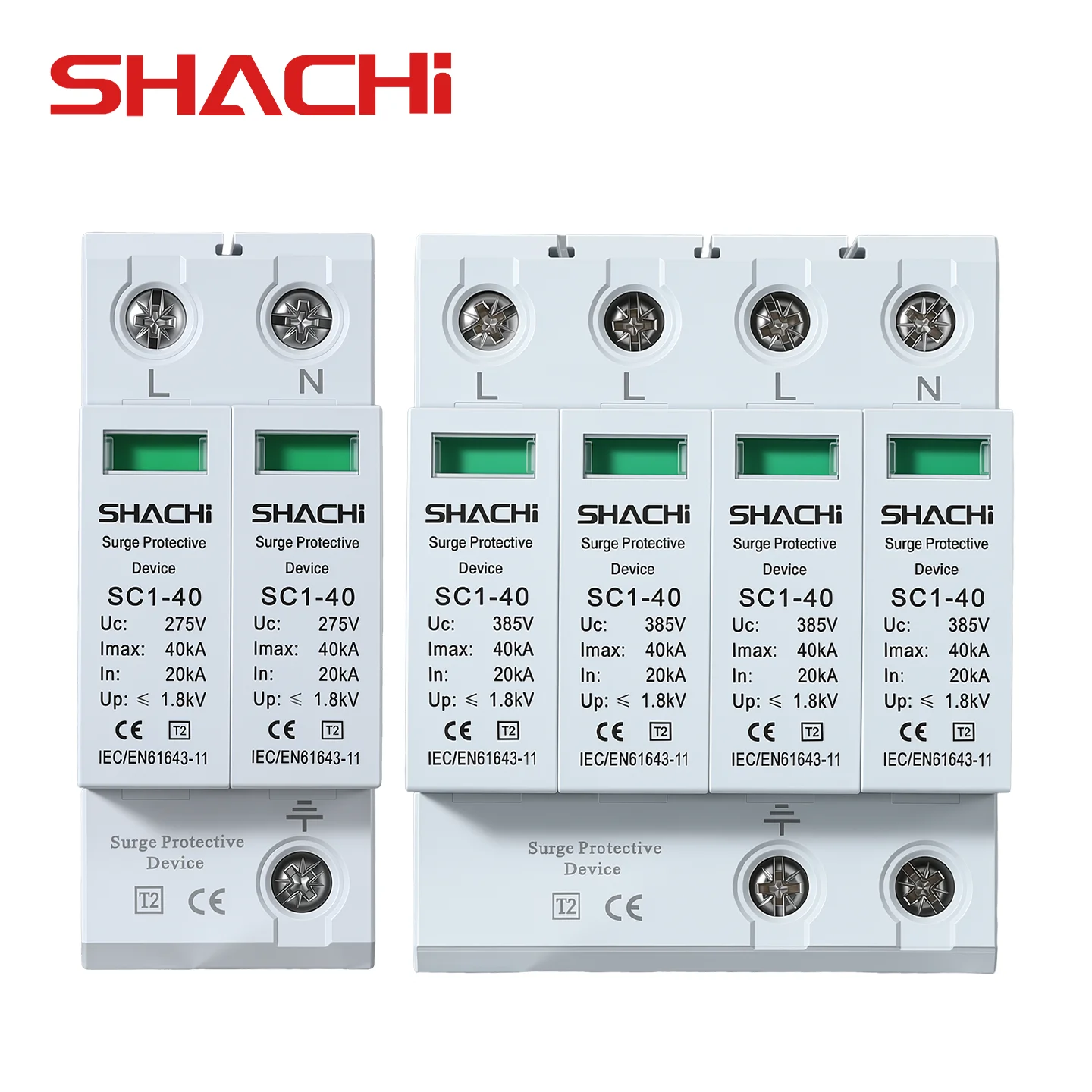 SHACHI AC SPD 2P 4P House Surge Protector Protection Protective Low-voltage Arrester Device 10-20kA 20-40kA 30-60kA 275V 385V