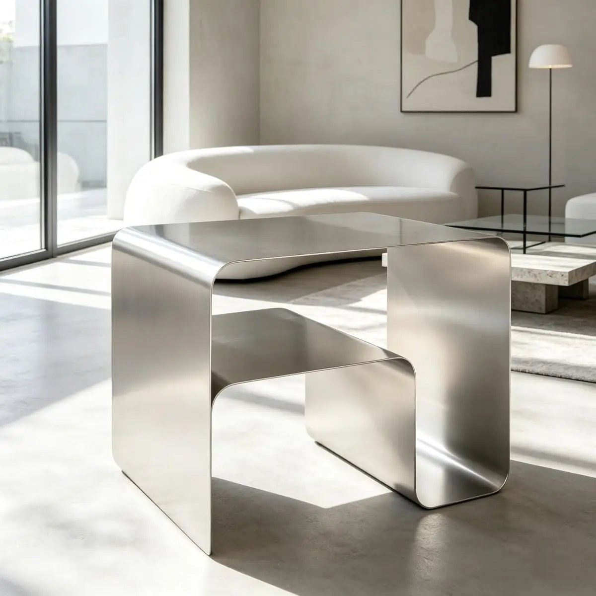 Modern Stainless Steel Side Table, Chrome Nightstand with Silver Finish, Minimalist End Table for Living Room, Bedroom, Sofa, Cu