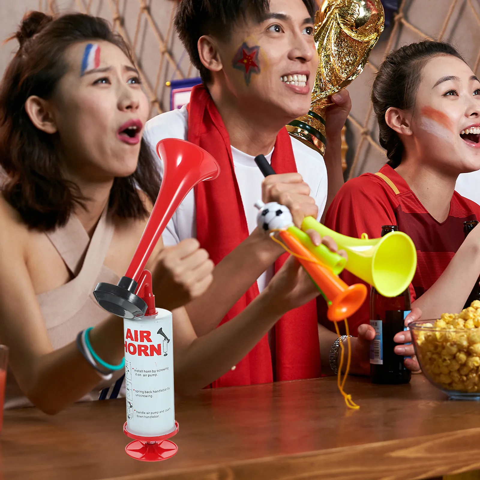 

2 шт. ручных горных клаксонов для футбольных мероприятий, реквизит для болельщиков, сувенир для футбольной вечеринки, генератор шума, воздушный горн, ручной трумпет