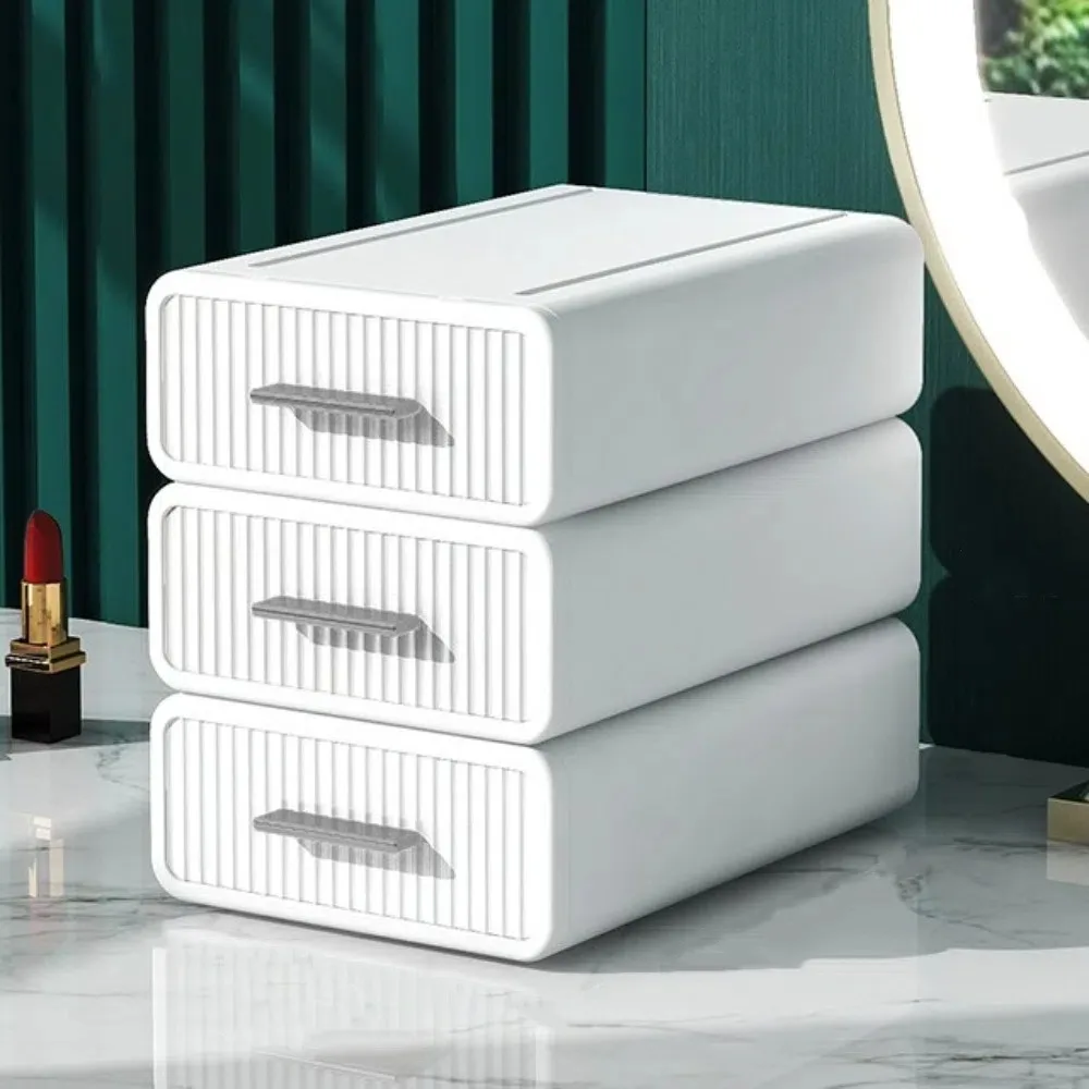 Plastic Desktop Storage Box Single-Layer Stackable Office Storage Cabinet Necklaces Bracelets Makeup Jewelry Sorting Box School