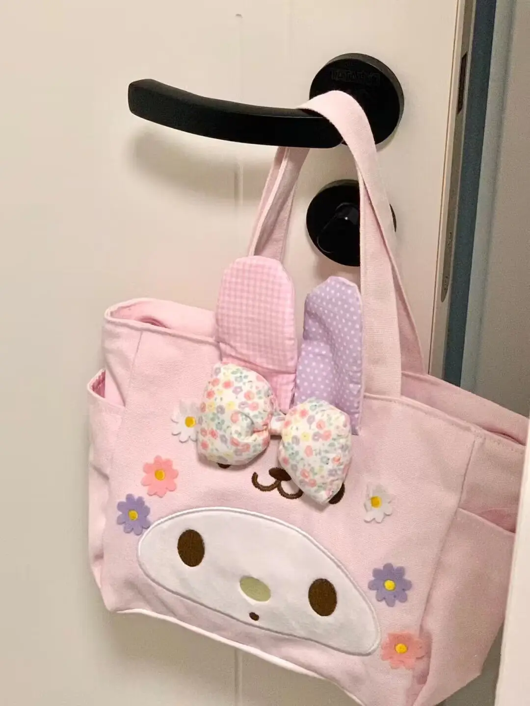 My Melody Cute Transformed Rabbit Ears Flower Canvas Lunch Box Bag Sanrio Lunch Bag Handbag Student Bento Handbag Storage Bag