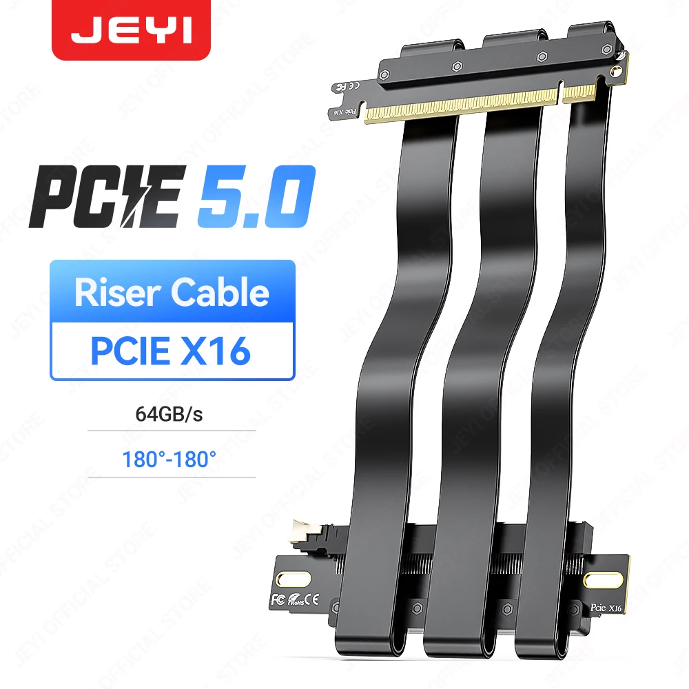 JEYI PCIe 4.0 X16 Verlengkabel (16GT/s) GPU Riser voor RTX 4090/4080 & RX 7900 XTX, Mining Rig/Verticale Montage, 20/30/60cm Opti
