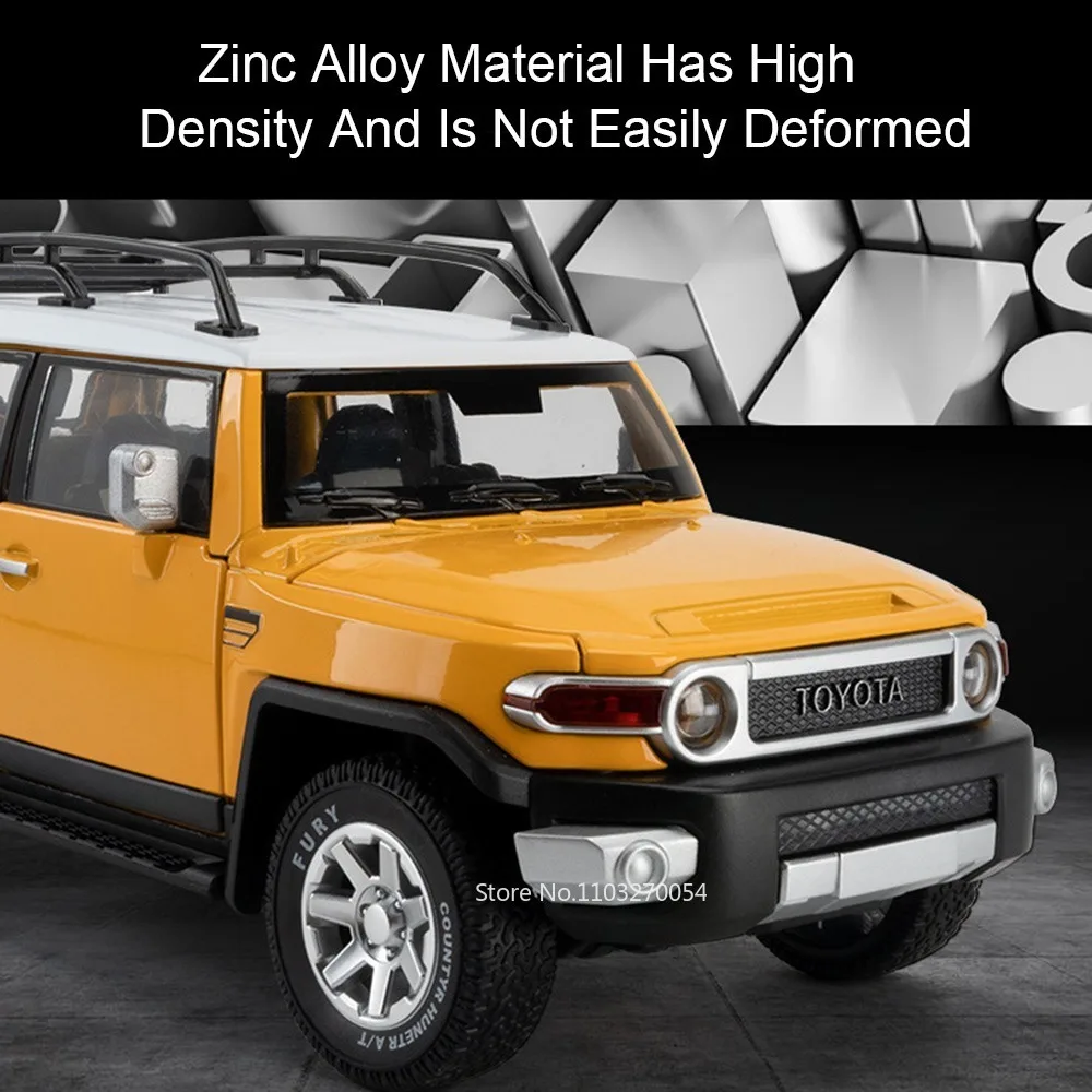 1:24 FJ 크루저 프라도 LC250 자동차 모델 합금 다이캐스트 장난감 문 열림 소리와 빛 풀백 미니어처 자동차 정교한 수집품