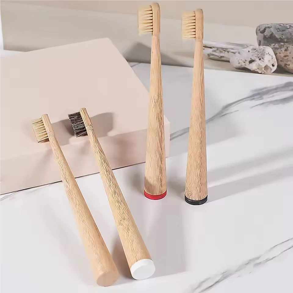 4 Stück Naturborsten-Zahnbürste aus Bambus, biologisch abbaubar, völlig frei von Plastik und Nylon, Bambus-Zahnbürste mit Schweineborsten – Detail 1