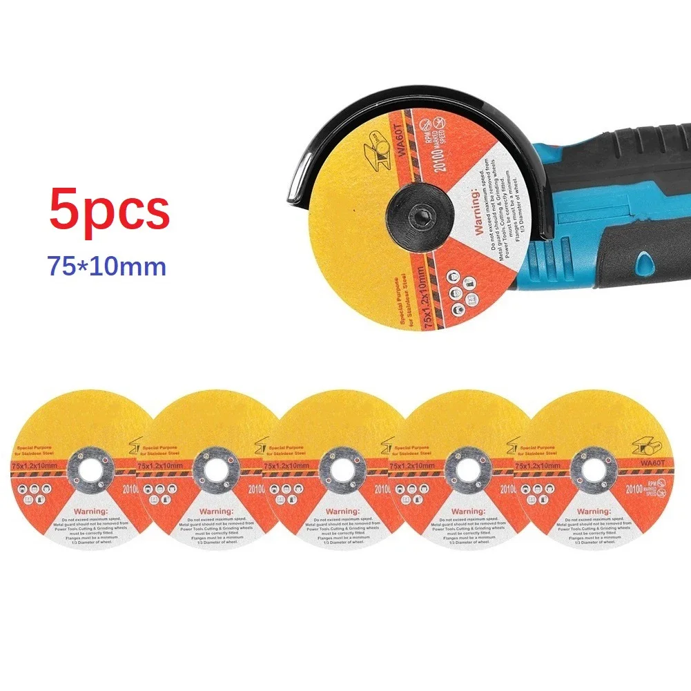 Disco de corte de muela de 75mm, 5 piezas, hoja de sierra Circular de resina, herramientas eléctricas de corte para el hogar, accesorio de repuesto para amoladora angular